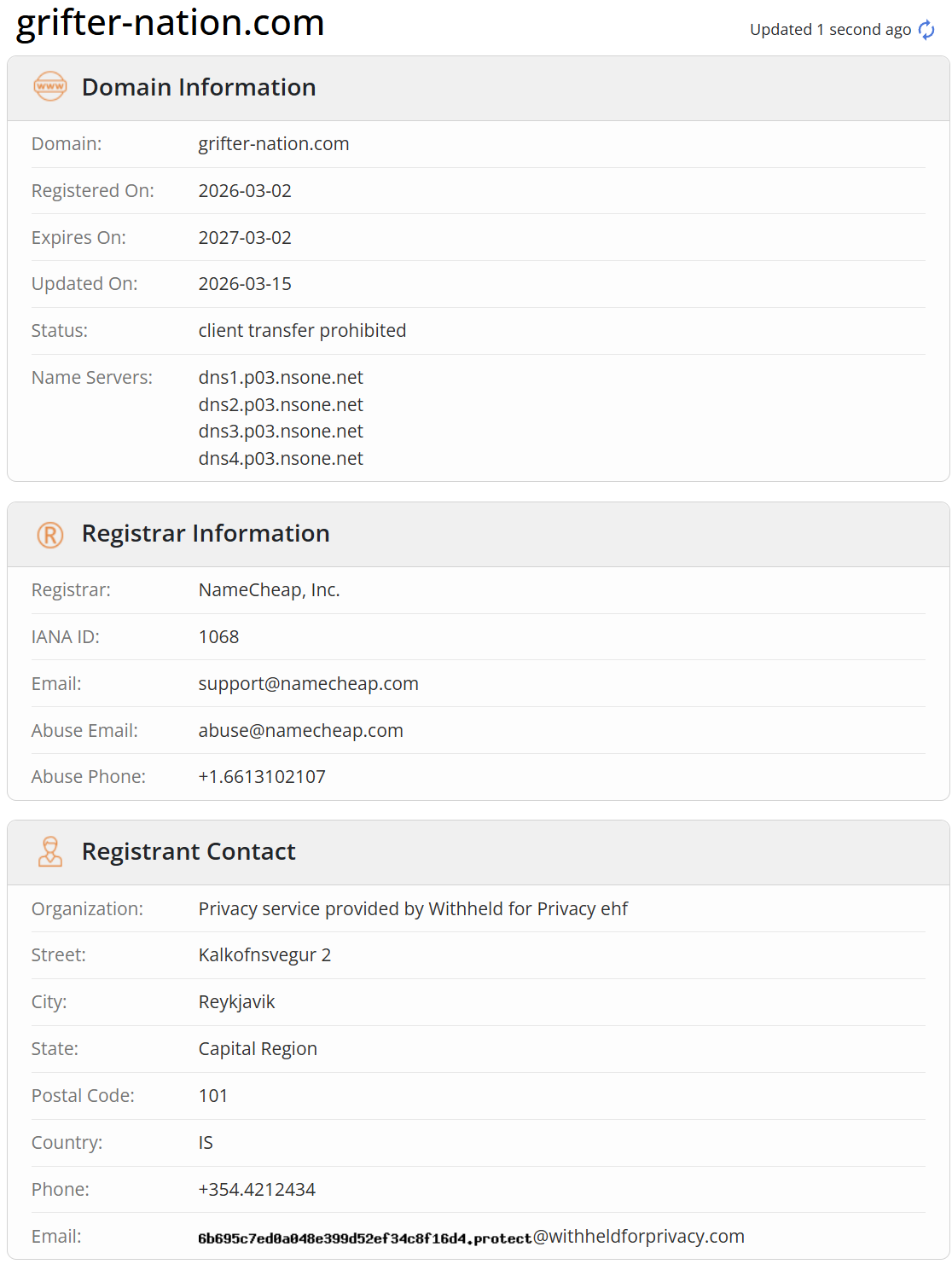 grifter-nation.com WHOIS, registered 2026-03-02