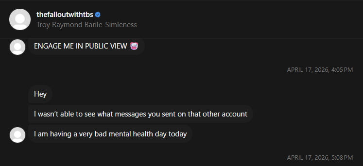 Troy DM at 4:05 PM — Hey / mental health day