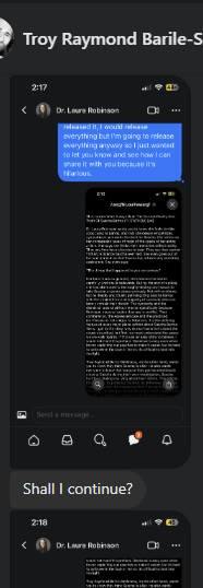 Troy shows screenshots of his DM thread with Dr. Laura Robinson at 2:17–2:18 AM