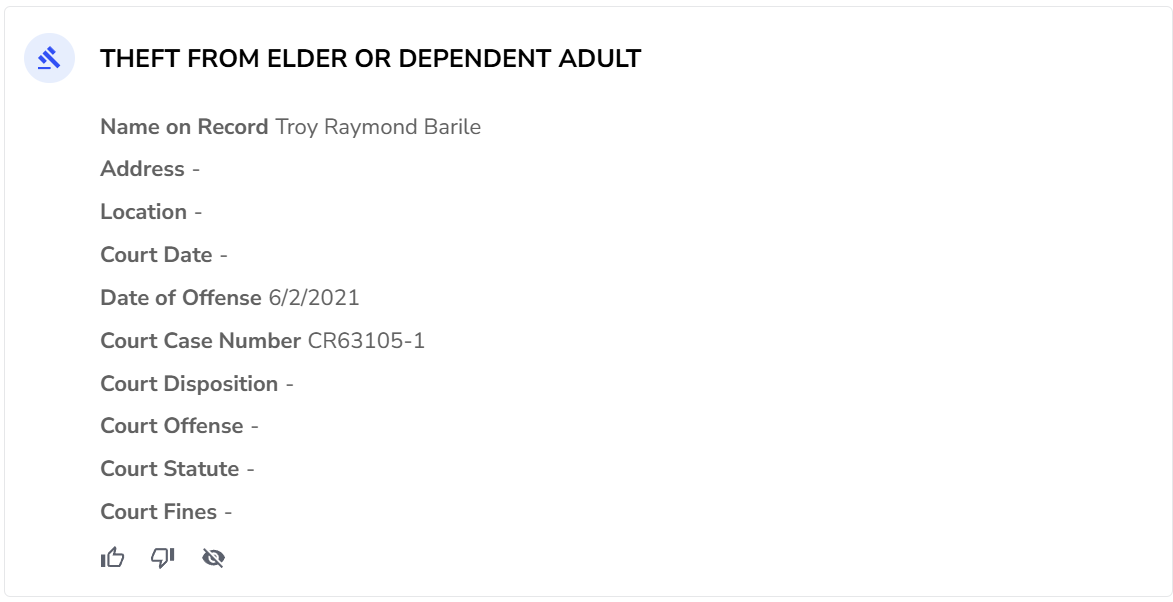 Aggregator entry — Theft From an Elder or Dependent Adult, Troy Raymond Barile, 2021 (CR63105-1)